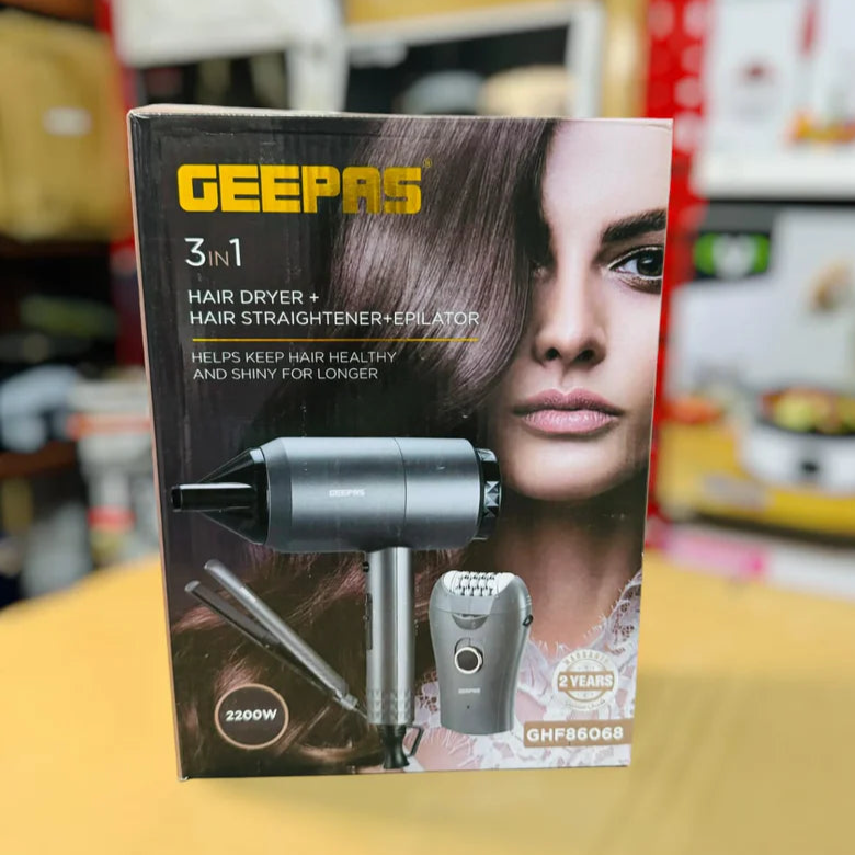 GEEPAS 3 in 1 Hair Dryer, Straightener & Epilator GHF86068