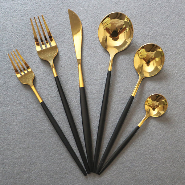 Lot Imported ARSHIA 24 Piece Golden & Black Cutlery set